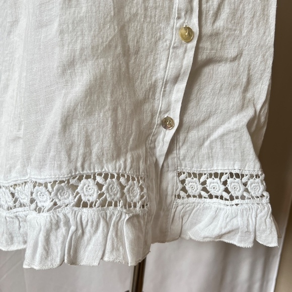 SCANDAL ITALY TOP NWT S BREATHABLE LINEN BABYDOLL CROCHET LACE COASTAL CHIC - Picture 7 of 13